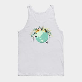 Cute Earth Day Floral Globe Tank Top